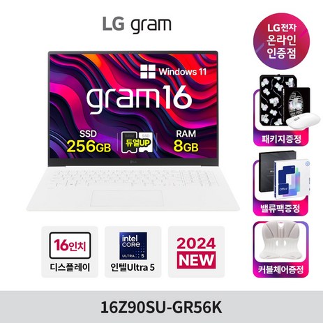 LG전자 2024 그램16 코어Ultra5 인텔 14세대, 스노우 화이트, 256GB, 8GB, WIN11 Home, 16Z90SU-GR56K-추천-상품