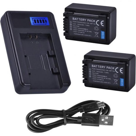 파나소닉용 배터리팩 HCW570 HCW580 HCW585 HCW850 HCW858 풀HD 캠코더, 2 x Battery + 1 x LCD USB Chua-추천-상품