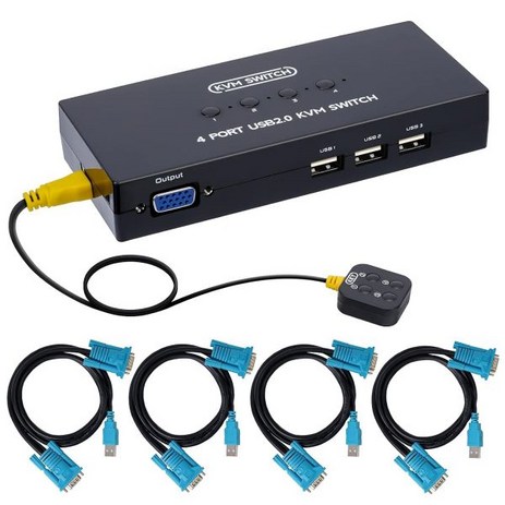 2개의 PC 공유용 USB VGA KVM 스위치 1개의 비디오 모니터 및 3개의 장치 키보드 마우스 스캐너 프린터 노트북 Windows Mac OS 시스템, 4포트 VGA KVM-추천-상품