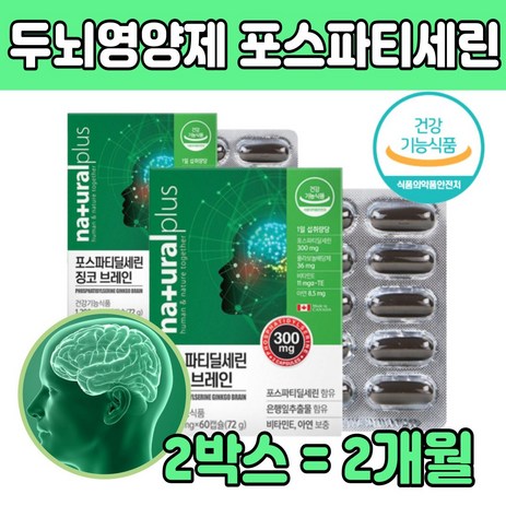 포스파 티 딜 세린 300mg 대두 레시틴 인지질 아연 마늘추출분말 아르기닌 홍삼 은행잎 징코 브레인 뇌 포스 타 새린 먹는 비타민 캐나다 건강 기능식품 기억력 인지력 개선 2박스, 2개, 60정-추천-상품