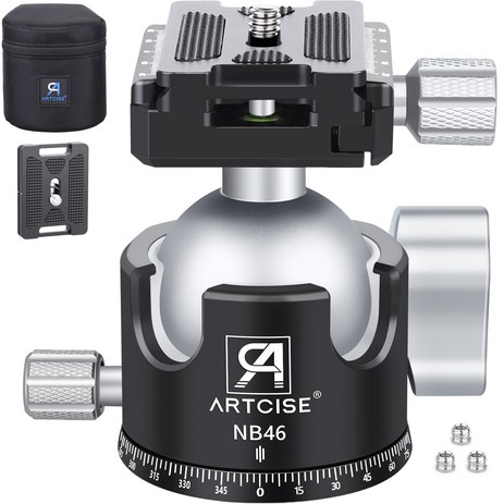 ARTCISE NB46 저중심 카메라 삼각대 헤드 46mm전체 금속 수치 제어 가공 파노라마 헤드 두 개의 빠른 릴리스 보드 단반 카메라 망원경 호환 최대 25kg 부하, NB46-46mm-추천-상품