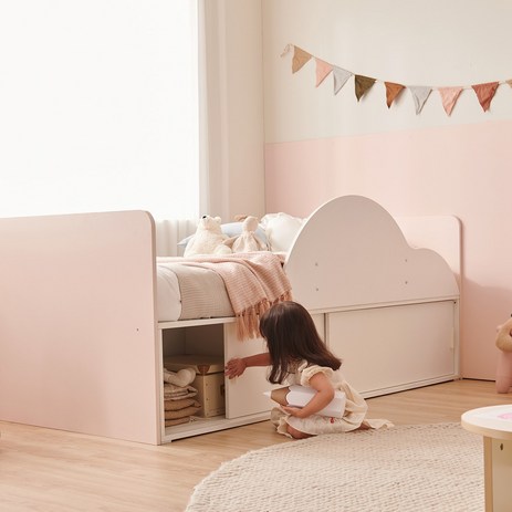 윌로우 솜솜 어린이침대 가로 1125 세로 2030 슬라이딩 서랍 침대 가드포함, 일반헤드 핑크-추천-상품