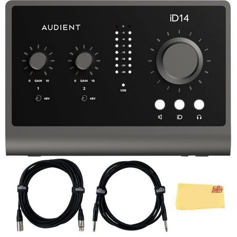 Audient iD14MkII 10 In 6 Out 오디오 인터페이스인스트루먼트 케이블 XLR 및 오스틴 바자 연마 천 포함, iD14-MKII_Bundle w/ 2 Cables-추천-상품