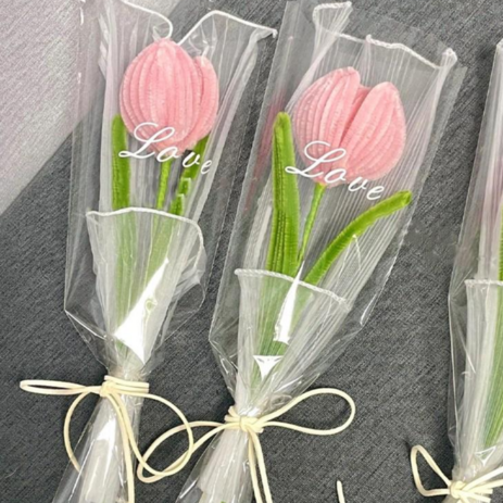 모루 튤립 세트 꽃다발 DIY 키트 생일 축하 선물, 3개, 연핑크-추천-상품