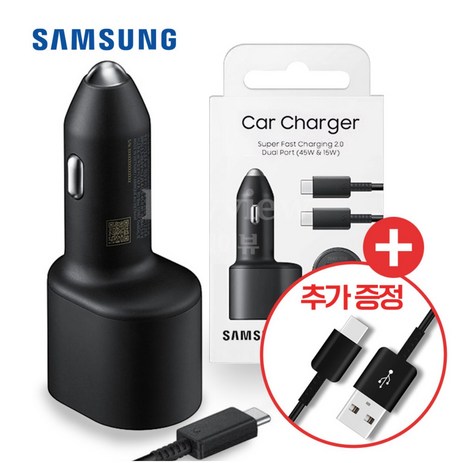 [케이블 1+1] 삼성전자 60W 듀얼 포트 차량용 초고속 충전기 EP-L5300, 블랙, EP-L5300 케이블 1+1-추천-상품