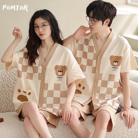 POMTOR 커플용 여름 파자마 홈웨어 잠옷 세트 커플잠옷-추천-상품
