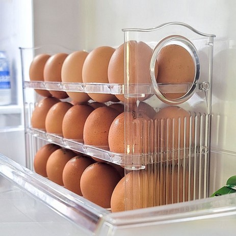 냉장고-계란-보관-용기-달걀-트레이-3단-자동-보관함-30구-투명-추천-상품