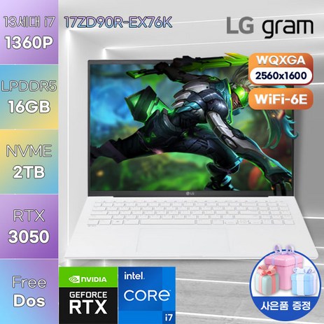 LG전자 WIN11 LG gram 17ZD90R-EX76K 가성비 고성능 게이밍 노트북, FREE DOS, 16GB, 2TB, 코어i7, 스노우 화이트-추천-상품