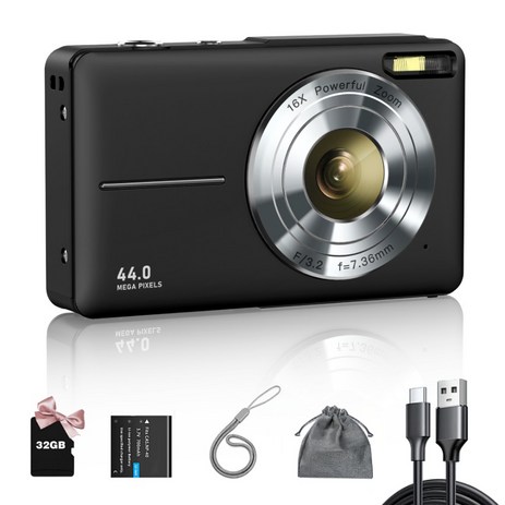 ZOSTUIC 디지털 카메라 2.4 inch 4400W HD 1080P 16X 줌 카메라 + 32GB 메모리 카드 손떨림 방지 컴팩트 카메라 소년 소녀 기념일 생일 크리스마스 선물, 검은색-추천-상품