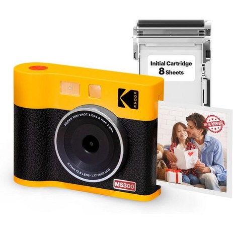 KODAK 미니샷 3 ERA 4PASS 2in1 즉석 카메라 및 포토 프린터 블랙 이니셜 8매 60매, Yellow_Camera + 8 Sheets-추천-상품