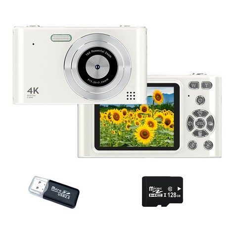 세계일주 사진용 4800W 레트로 미니 디지털 카메라 여행용 인생+128G메모리카드+카드 리더기 YouTube용 16X 손떨림 방지, RDYNU-화이트, RDYNU-화이트-추천-상품