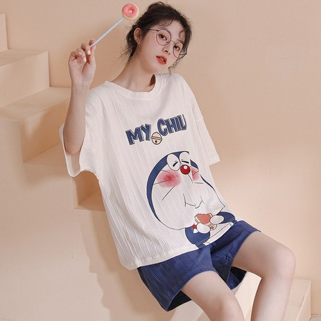 큰귀멍멍 편한 여성 잠옷 여름 반팔 반바지 홈웨어 세트-추천-상품