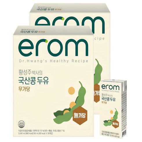 이롬 검은콩 무가당 두유 190mlX100팩 - 이롬 황성주 박사의 국산콩 두유 무가당, 190ml, 32개