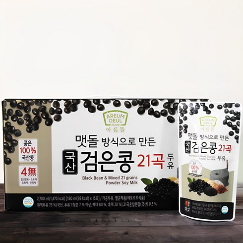 맷돌로갈아만든검은콩두유180ml100팩 - [본사직영] 아름뜰 100% 국산 검은콩 21곡두유 45팩, 45개, 180ml