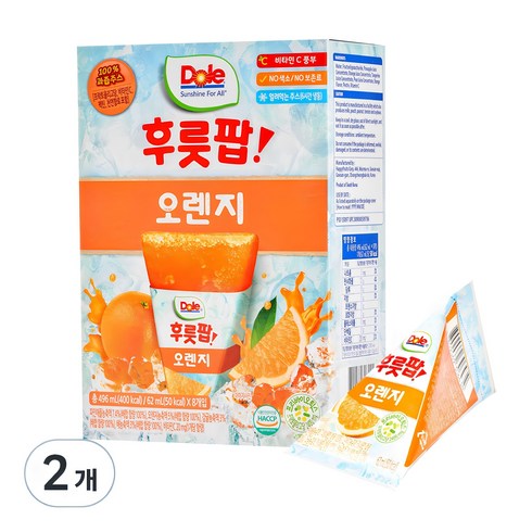 쥬스멜로우 - 돌 후룻팝 오렌지 8p, 496ml, 2개