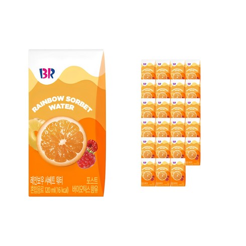 배스킨라빈스키즈도슨트 - 배스킨라빈스 과즙워터 레인보우샤베트, 120ml, 24개