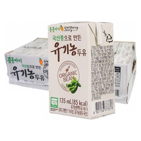 콩콩아이 국산콩으로 만든 유기농두유 어린이두유 콩콩이두유 non-GMO 아기두유 135ml X 24팩, 24개