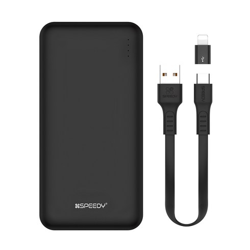 보조배터리10000 - 스피디 슬림 듀얼 보조배터리 10000mAh + C타입 케이블 + 8핀 젠더 세트, BND-2PCPPB100A, 블랙