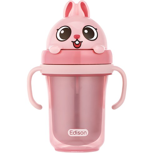 유아빨대컵 - 에디슨 국산 프렌즈 흘림방지 이중 스텐 빨대컵 2, 토끼 바니, 1개, 300ml