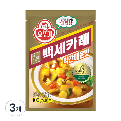 카레가루 - 오뚜기 백세 카레 약간매운맛, 100g, 3개