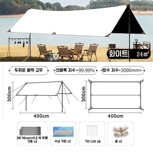 면tc타프3x4m - 초경량 신형 캠핑타프 방수 캐노피 그늘막 자외선차단 블랙코팅타프