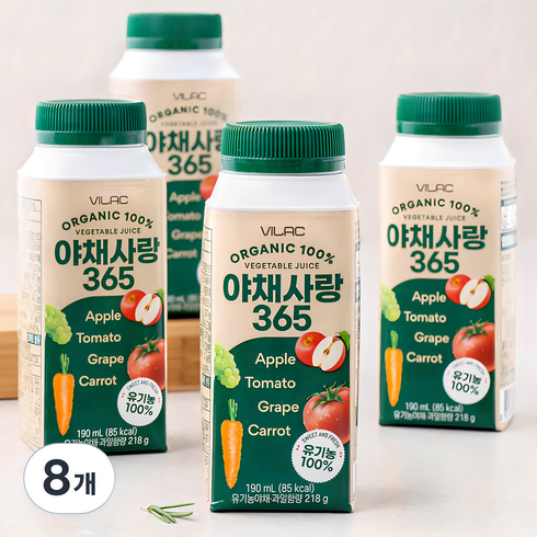 하루야채타요 - 비락 유기가공식품 인증 야채사랑 365 주스, 190ml, 8개