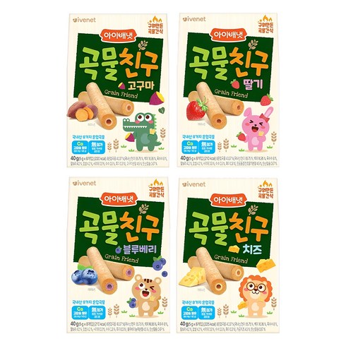 아이배냇곡물친구 - 아이배냇 곡물친구, 딸기+치즈+고구마+블루베리, 40g, 1세트