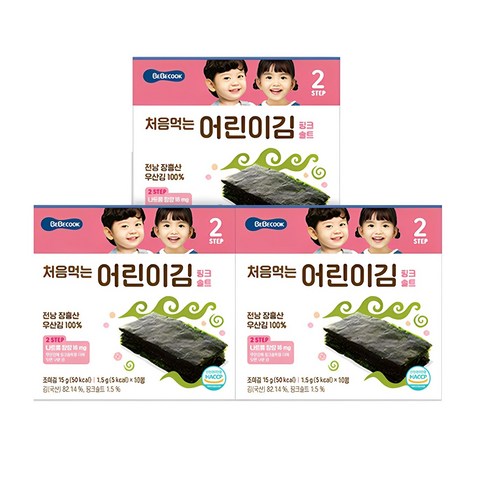 베베쿡처음먹는어린이김 - 베베쿡 처음 먹는 어린이 김 15g, 3개, 핑크솔트