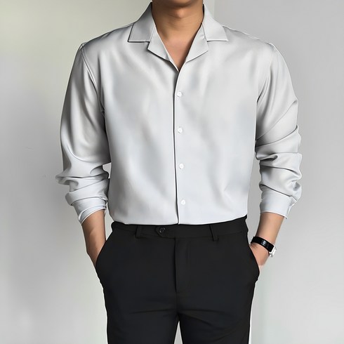 로니제이 남자 오버핏 폴리 스판 구김적은 오픈카라셔츠