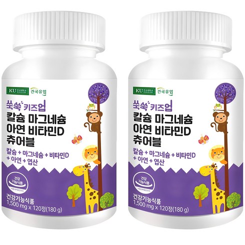 칼슘비타민d180정 - 건국유업 쑥쑥 키즈업 칼슘 마그네슘 아연 비타민D 츄어블 180g, 120정, 2개