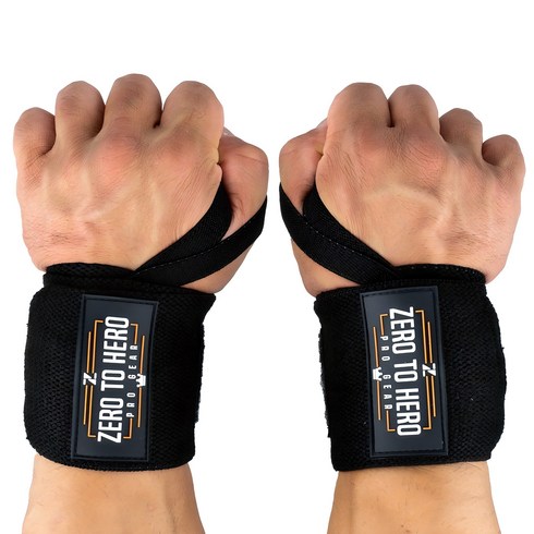 헬스손목보호대크로스 - 제로투히어로 헬스 손목보호대 wrist wrap Type2 기본형 Black, 1세트