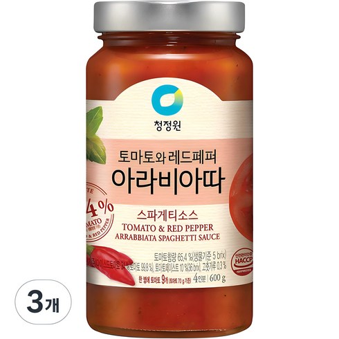 스파게티소스 - 청정원 아라비아따 스파게티 소스, 3개, 600g