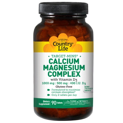 Country Life Vitamins 칼슘 1000mg 마그네슘 콤플렉스500mg 비타민 D3 400IU함유, 1개, 90정