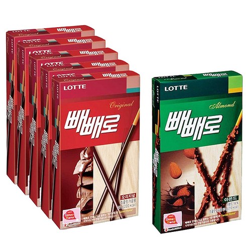 롯데제과 빼빼로 WOW팩, 빼빼로 5p + 아몬드 빼빼로 1p, 1세트