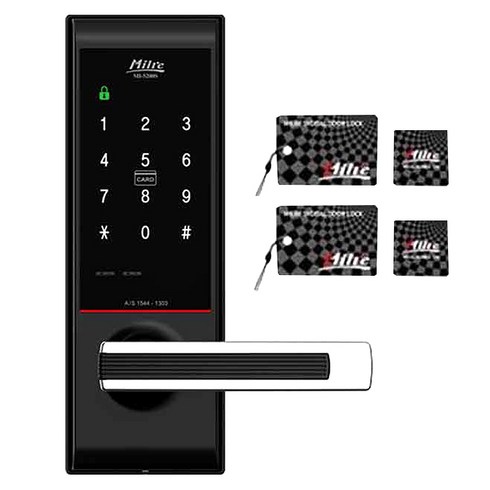 링크번호키 - 밀레시스텍 무타공 디지털 도어락 MI-5200S + 전자키 휴대폰걸이형 2개 + 스티커형