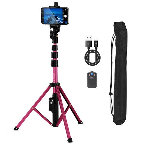 셀루미삼각대 - 셀루미 하이엔드 2in1 블루투스 삼각대 셀카봉 130cm + 리모콘, SEL-VCT188(핑크), 리모컨 INTO-YT1688