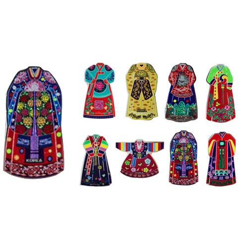 2023년 가성비 최고 한국전통소품 - 팔복상회 한국 전통의복 자석 9종 세트, 혼합 색상, 1세트