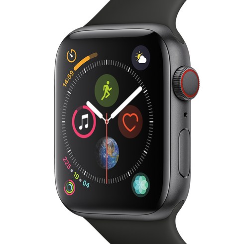 Apple 애플워치4 GPS+셀룰러 44mm, 스페이스 그레이 알루미늄 케이스 + 블랙 스포츠 밴드(MTVU2KH/A), GPS+Cellular