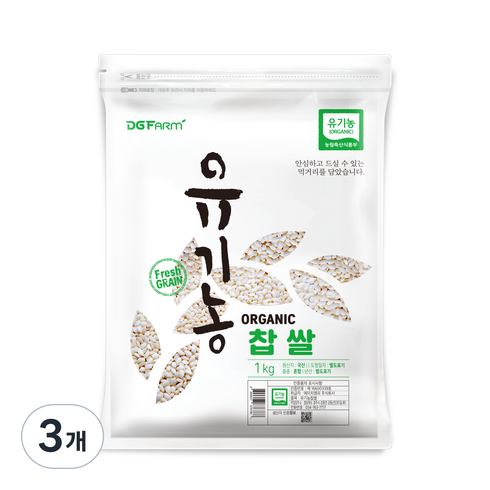 대구농산 유기농 찹쌀, 1kg, 3개