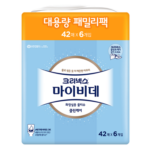 크리넥스 마이비데 화장실용 물티슈, 42매, 6팩