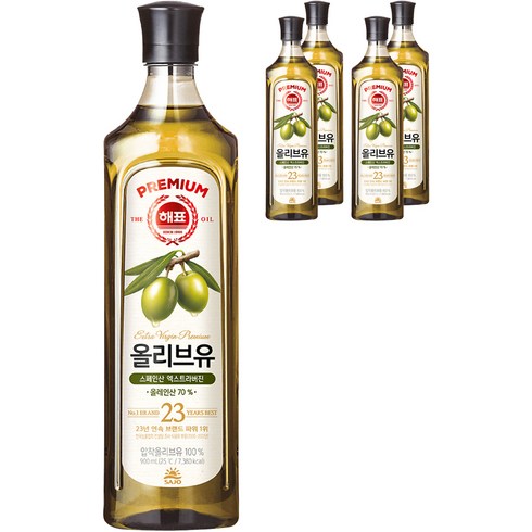 해표 압착 올리브유, 900ml, 5개