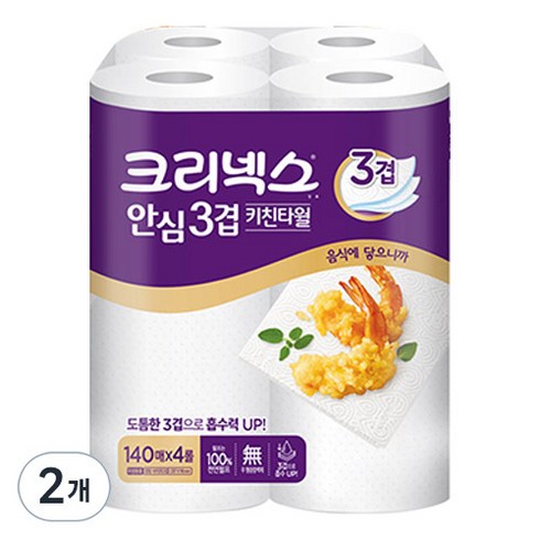 크리넥스 프리미엄 안심 3겹 천연펄프 키친타올, 140매, 8개