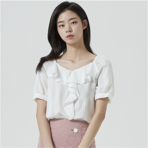 미쏘 러플장식 퍼프소매 블라우스