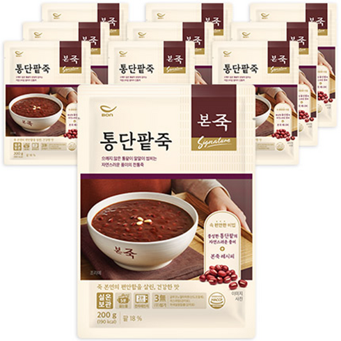 본죽 팥죽 - 본죽 파우치형 통단팥죽, 10개, 200g