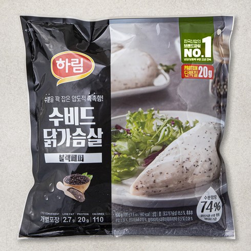 하림 수비드 닭가슴살 블랙페퍼 6개입, 600g, 1봉