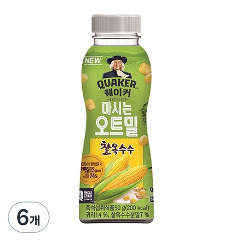 퀘이커 마시는 오트밀 찰옥수수, 50g, 6개