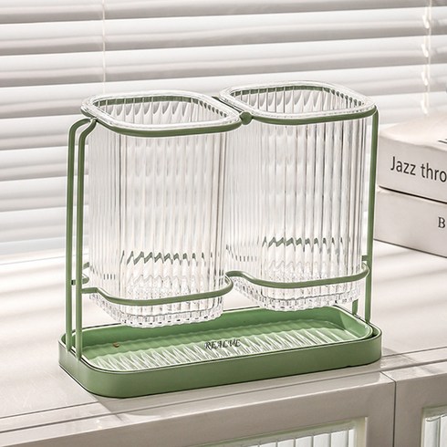 2023년 가성비 최고 수저통 - 리얼브 2구 사각 물빠짐 수저통, 그린, 1개