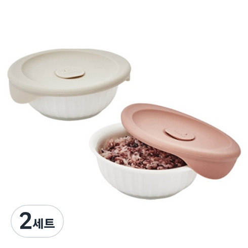 글렌드로낙12 - 락앤락 바로 한끼 도자기 밥용기, 2세트, 몸체 355ml 2p + 뚜껑캡 2p