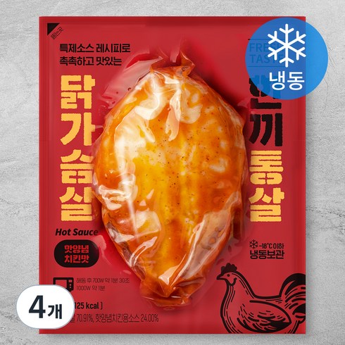 한끼통살 닭가슴살 핫양념 치킨맛 (냉동), 100g, 4개