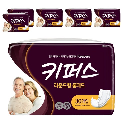 키퍼스 라운드형 롱패드 성인용 기저귀 290 x 580 mm, 30개입, 6개